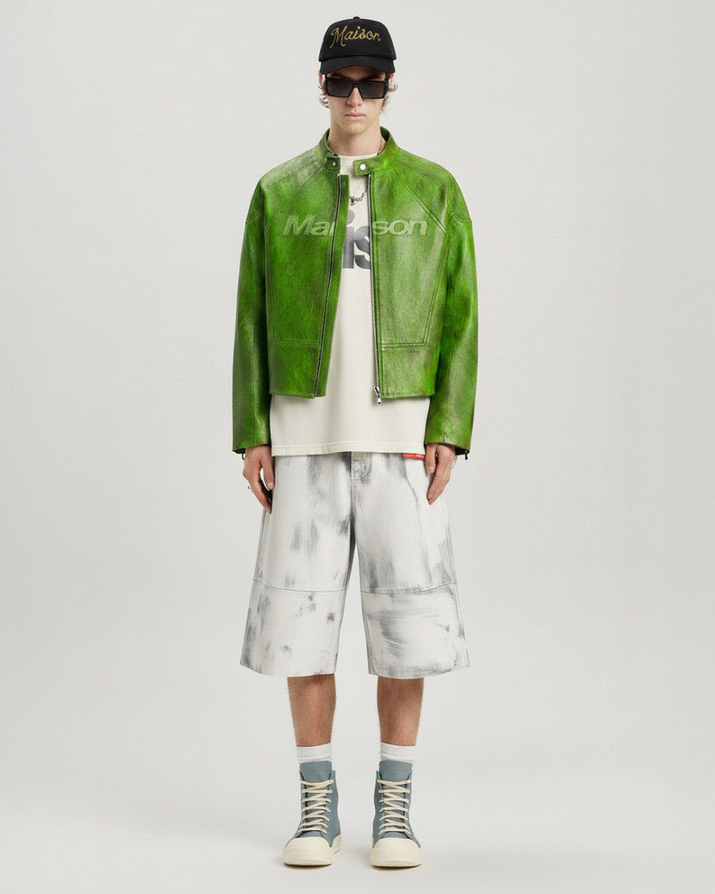 Green Embossed Leather Jacket