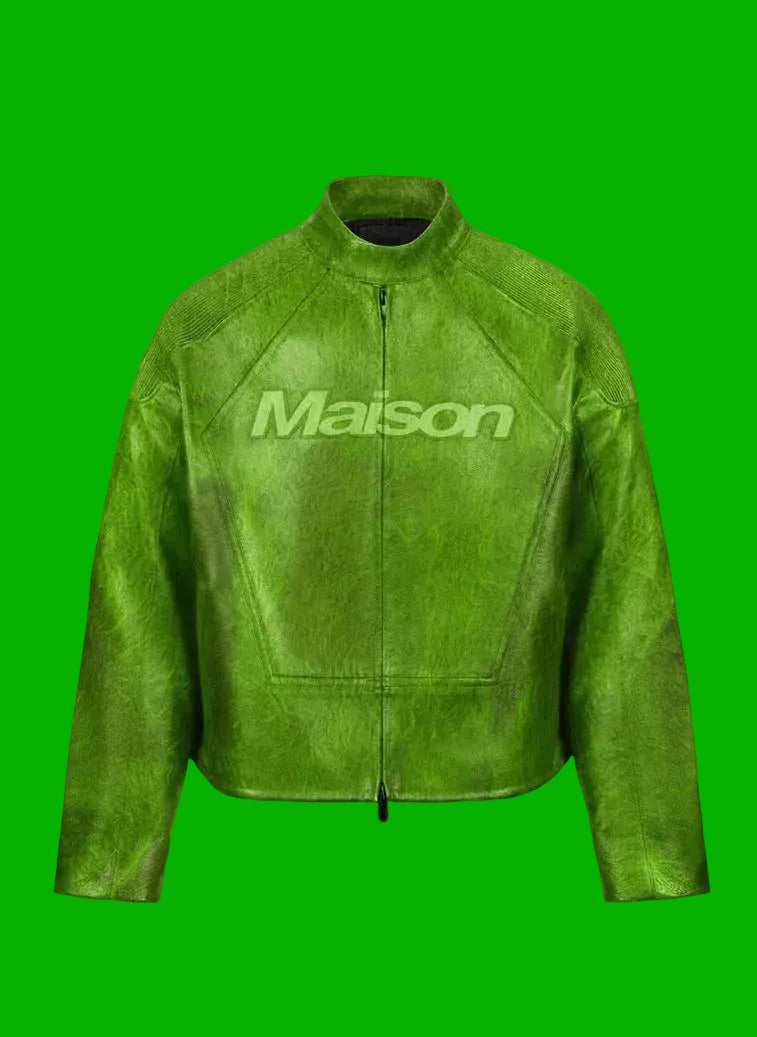 Green Embossed Leather Jacket